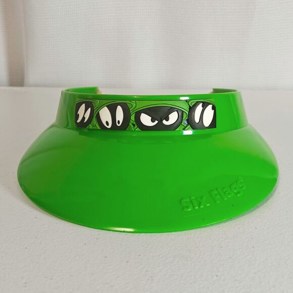 Vintage Plastic Visor Hat Looney Tunes Marvin the Martian Six Flags Green Y2K - Picture 3 of 12